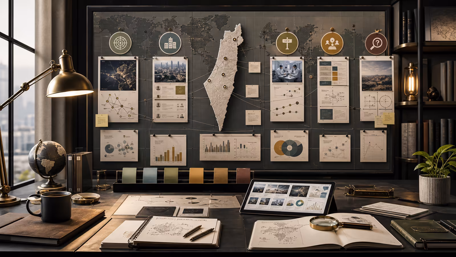 Generated research workflow board separating Israeli ecosystem signals, sector routes, company evidence, and risk questions.